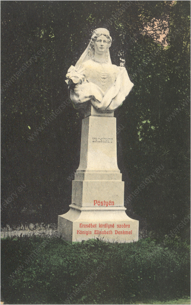 Jankovics Gyula szobra Erzsébet királynéról, az eredeti talapzattal